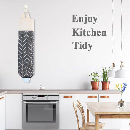 Plastic Bag Holder, Canvas Grocery Bag Holder Dispenser, Wall Mount Shopping Trash Bag Storage Organizer for Home Kitchen Camper RV Car