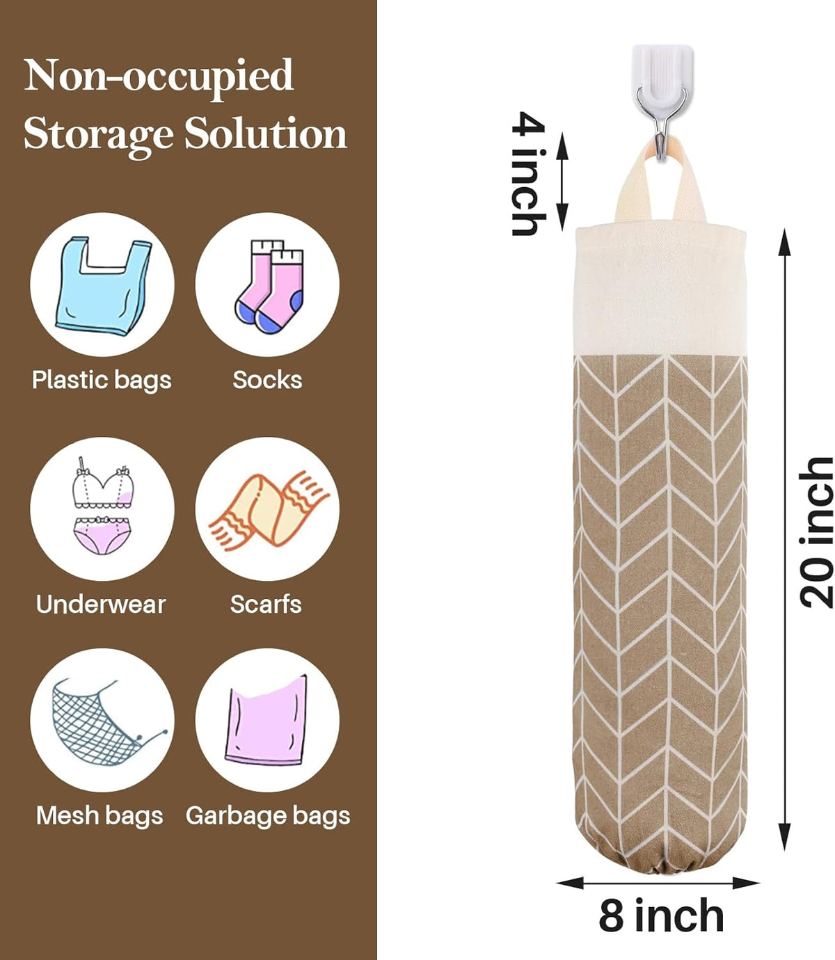 Plastic Bag Holder, Canvas Grocery Bag Holder Dispenser, Wall Mount Shopping Trash Bag Storage Organizer for Home Kitchen Camper RV Car