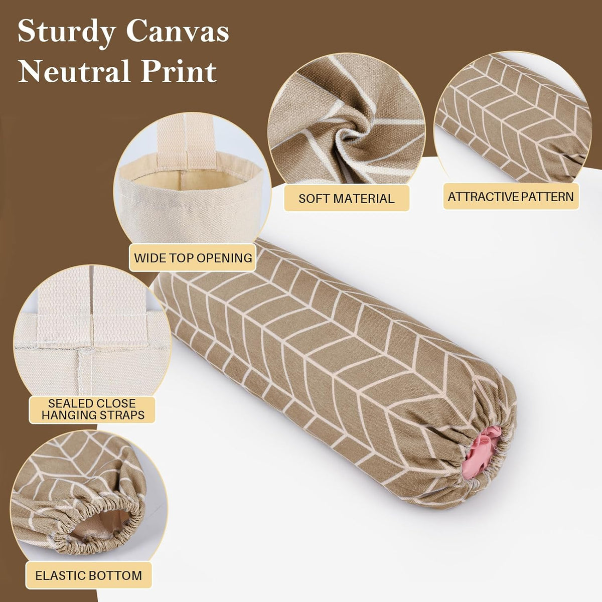 Plastic Bag Holder, Canvas Grocery Bag Holder Dispenser, Wall Mount Shopping Trash Bag Storage Organizer for Home Kitchen Camper RV Car