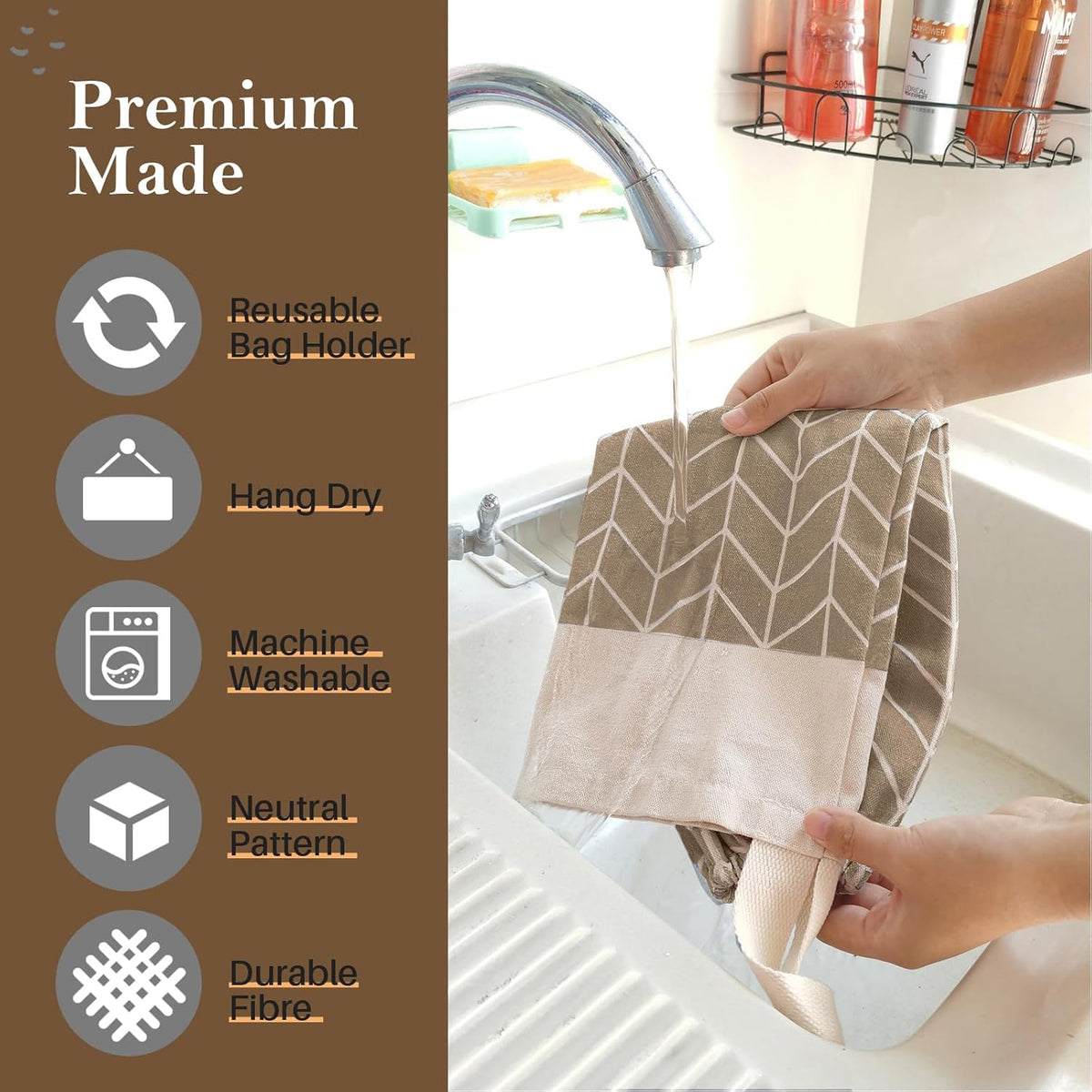 Plastic Bag Holder, Canvas Grocery Bag Holder Dispenser, Wall Mount Shopping Trash Bag Storage Organizer for Home Kitchen Camper RV Car