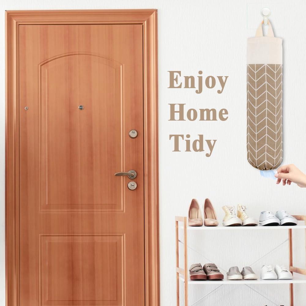 Plastic Bag Holder, Canvas Grocery Bag Holder Dispenser, Wall Mount Shopping Trash Bag Storage Organizer for Home Kitchen Camper RV Car