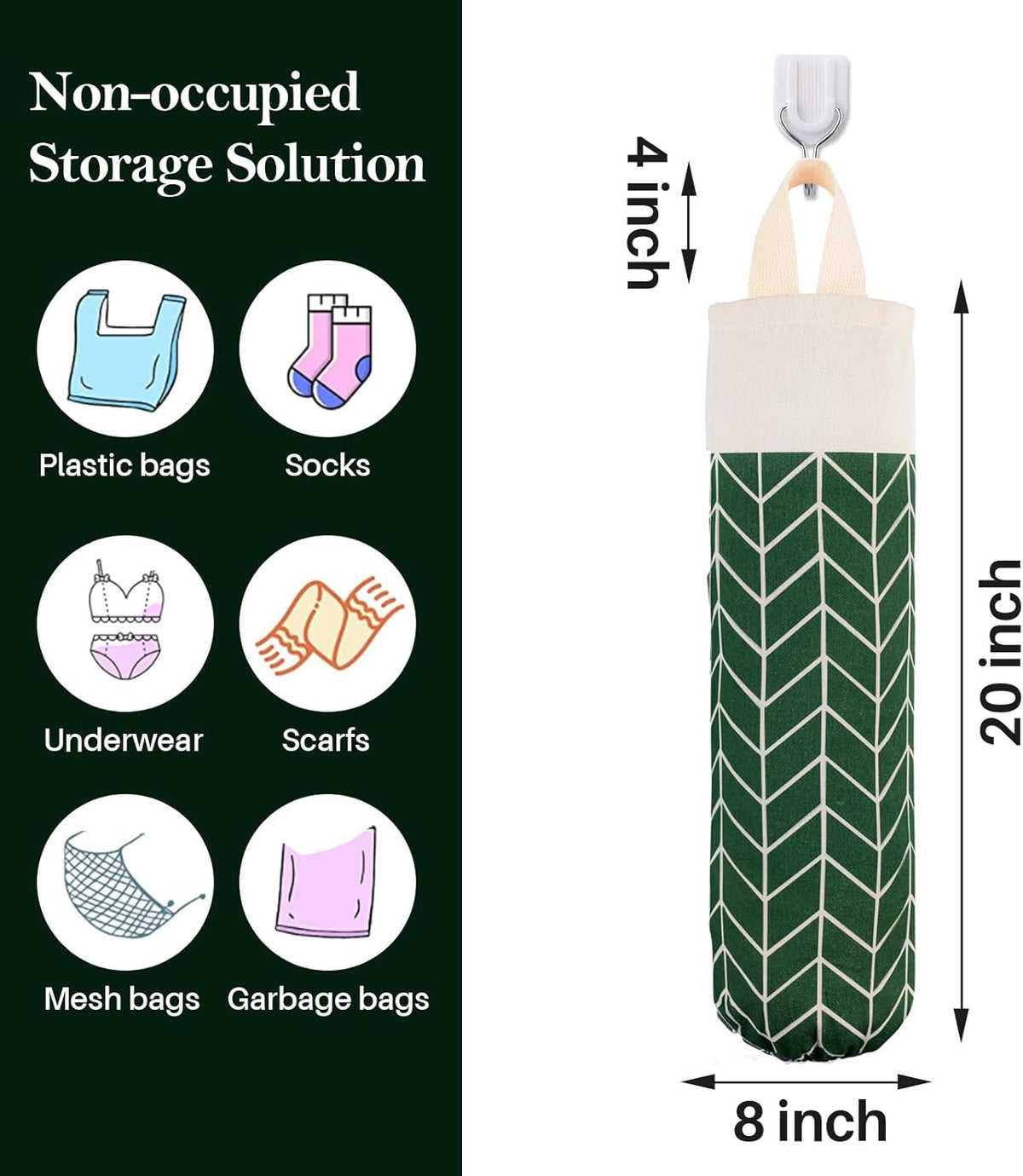 Plastic Bag Holder, Canvas Grocery Bag Holder Dispenser, Wall Mount Shopping Trash Bag Storage Organizer for Home Kitchen Camper RV Car