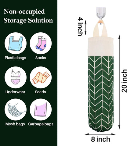Plastic Bag Holder, Canvas Grocery Bag Holder Dispenser, Wall Mount Shopping Trash Bag Storage Organizer for Home Kitchen Camper RV Car