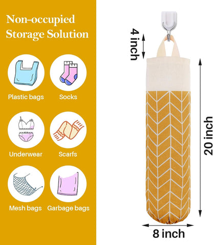 Plastic Bag Holder, Canvas Grocery Bag Holder Dispenser, Wall Mount Shopping Trash Bag Storage Organizer for Home Kitchen Camper RV Car