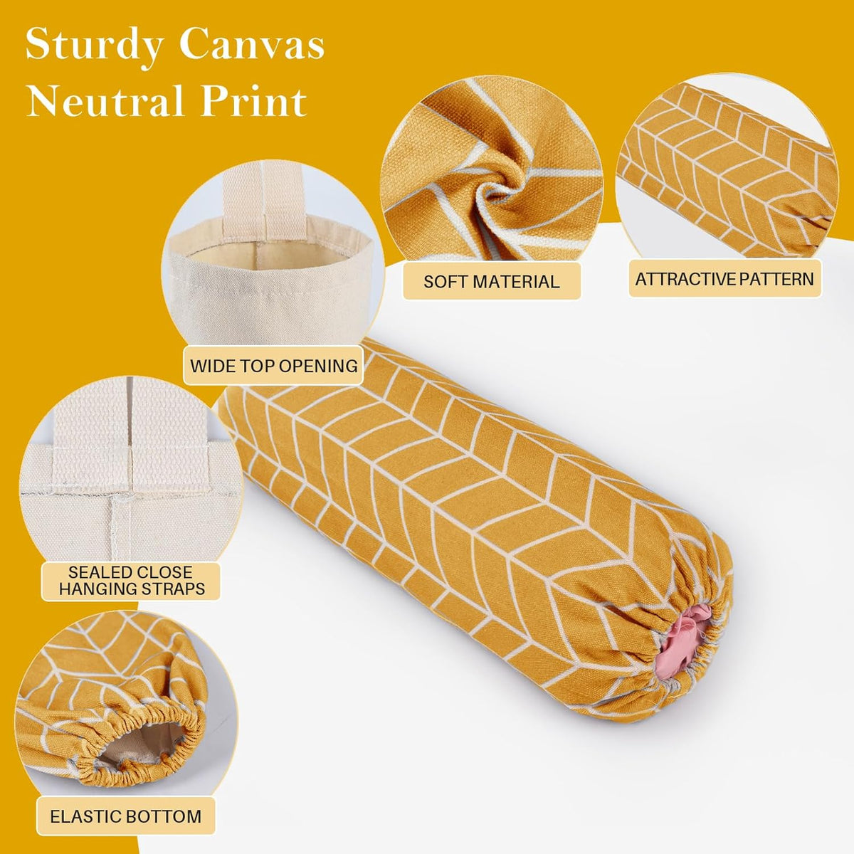 Plastic Bag Holder, Canvas Grocery Bag Holder Dispenser, Wall Mount Shopping Trash Bag Storage Organizer for Home Kitchen Camper RV Car