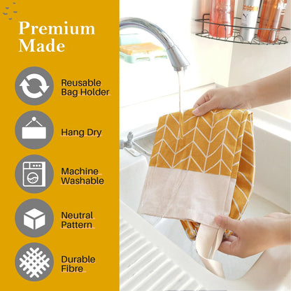 Plastic Bag Holder, Canvas Grocery Bag Holder Dispenser, Wall Mount Shopping Trash Bag Storage Organizer for Home Kitchen Camper RV Car