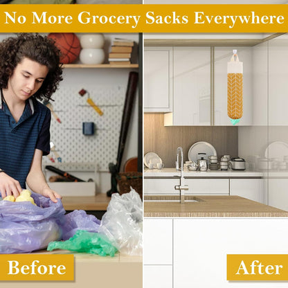Plastic Bag Holder, Canvas Grocery Bag Holder Dispenser, Wall Mount Shopping Trash Bag Storage Organizer for Home Kitchen Camper RV Car
