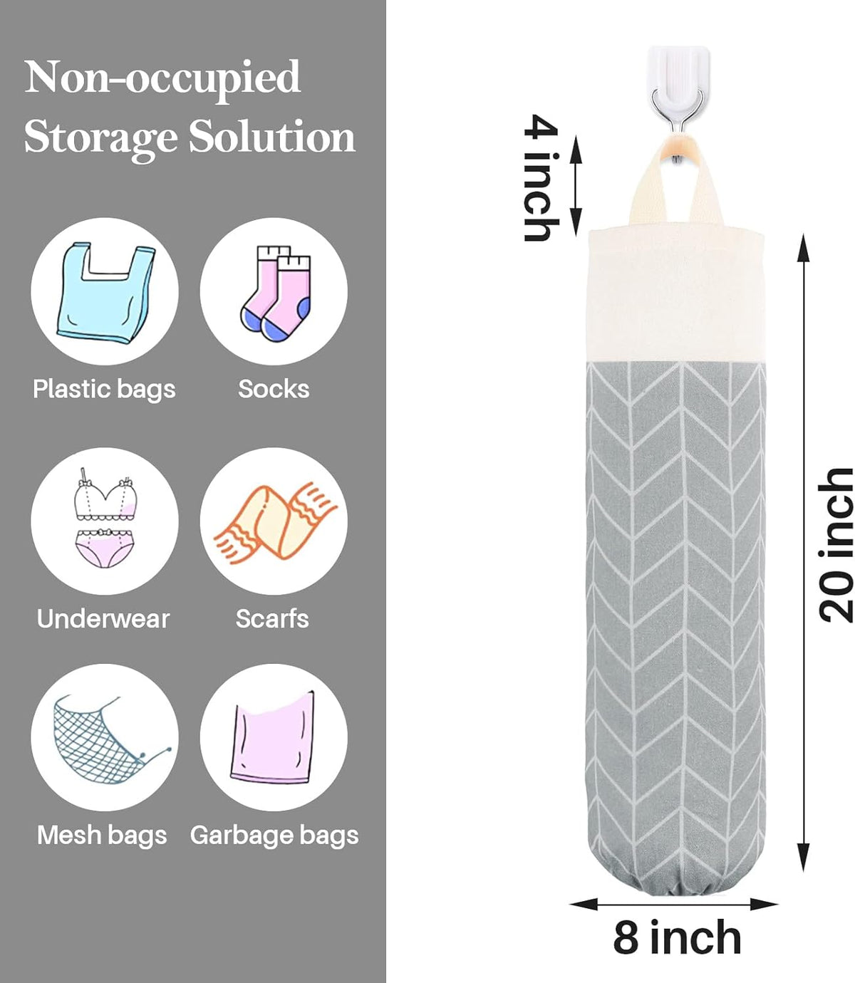 Plastic Bag Holder, Canvas Grocery Bag Holder Dispenser, Wall Mount Shopping Trash Bag Storage Organizer for Home Kitchen Camper RV Car