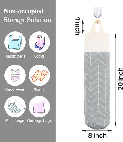 Plastic Bag Holder, Canvas Grocery Bag Holder Dispenser, Wall Mount Shopping Trash Bag Storage Organizer for Home Kitchen Camper RV Car