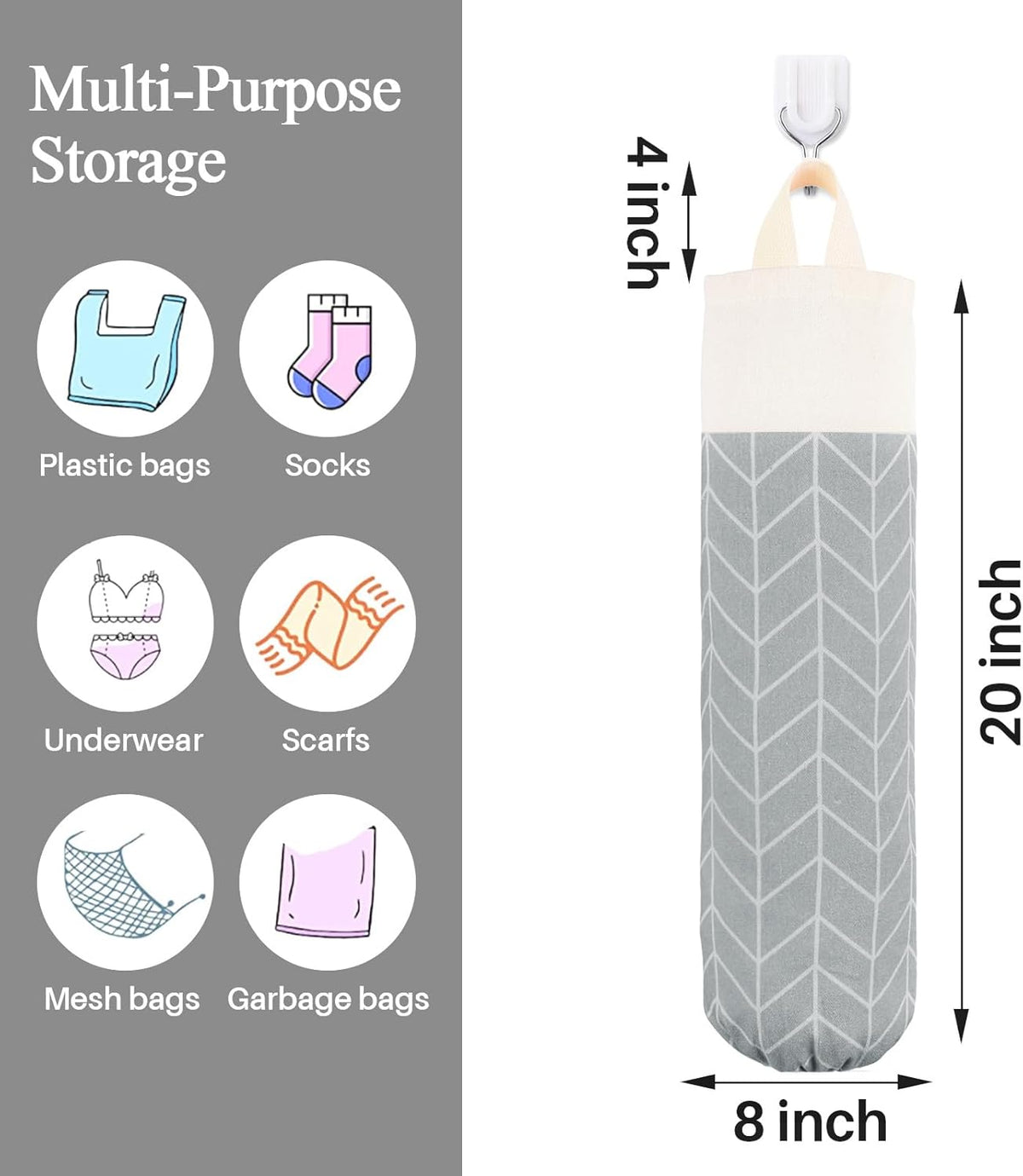 Plastic Bag Holder, Canvas Grocery Bag Holder Dispenser, Wall Mount Shopping Trash Bag Storage Organizer for Home Kitchen Camper RV Car