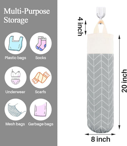 Plastic Bag Holder, Canvas Grocery Bag Holder Dispenser, Wall Mount Shopping Trash Bag Storage Organizer for Home Kitchen Camper RV Car
