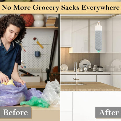 Plastic Bag Holder, Canvas Grocery Bag Holder Dispenser, Wall Mount Shopping Trash Bag Storage Organizer for Home Kitchen Camper RV Car