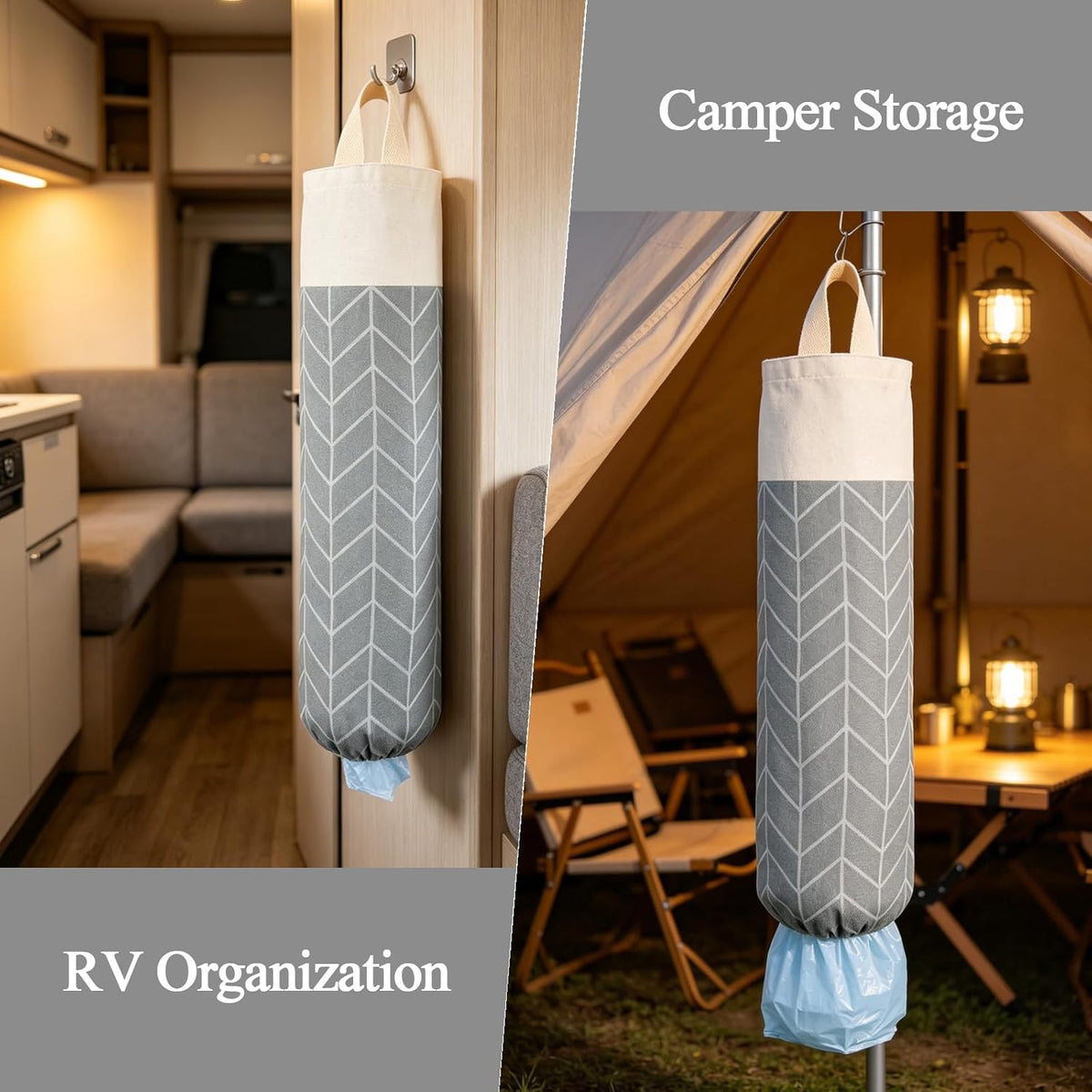 Plastic Bag Holder, Canvas Grocery Bag Holder Dispenser, Wall Mount Shopping Trash Bag Storage Organizer for Home Kitchen Camper RV Car