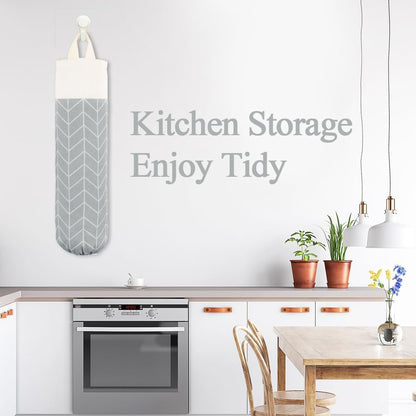 Plastic Bag Holder, Canvas Grocery Bag Holder Dispenser, Wall Mount Shopping Trash Bag Storage Organizer for Home Kitchen Camper RV Car
