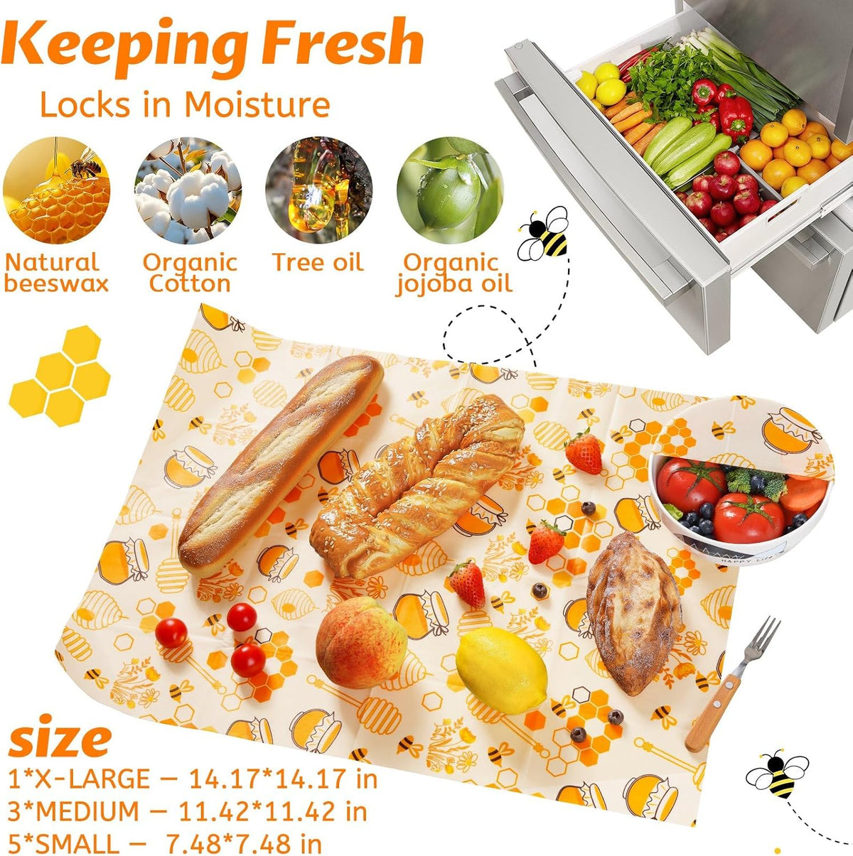 Beeswax Wraps for Food – Reusable Beeswax Bread Bag & Sandwich Wrap