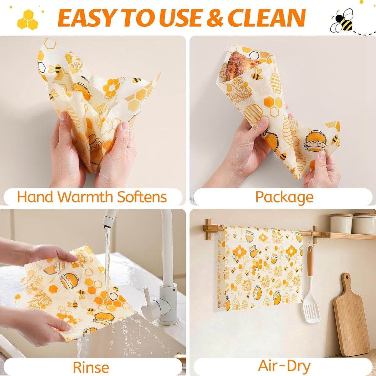 Beeswax Wraps for Food – Reusable Beeswax Bread Bag & Sandwich Wrap
