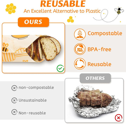 Beeswax Wraps for Food – Reusable Beeswax Bread Bag & Sandwich Wrap