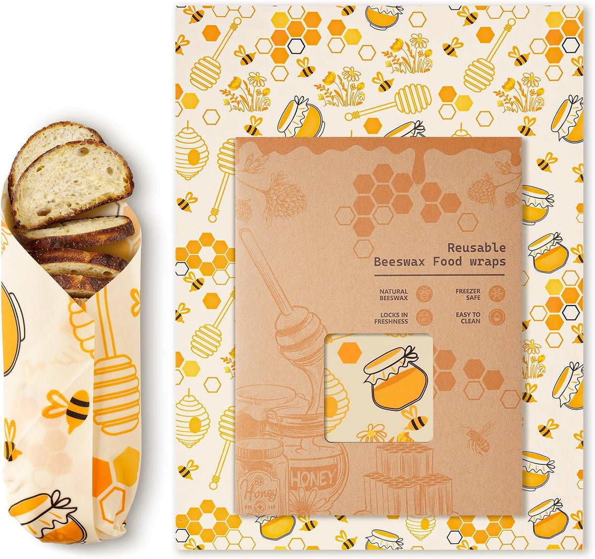 Beeswax Wraps for Food – Reusable Beeswax Bread Bag & Sandwich Wrap