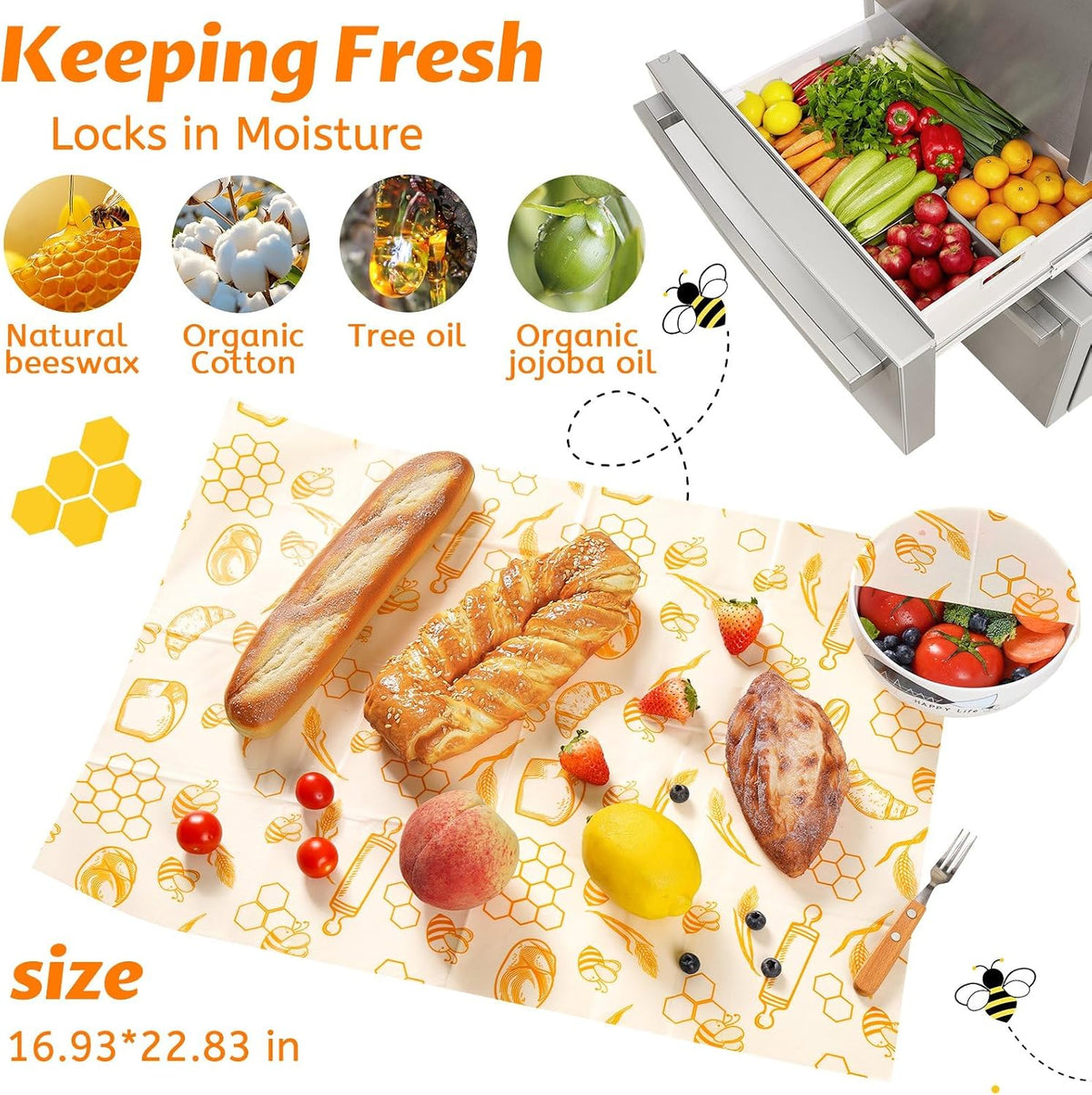 Beeswax Wraps for Food – Reusable Beeswax Bread Bag & Sandwich Wrap