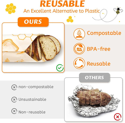 Beeswax Wraps for Food – Reusable Beeswax Bread Bag & Sandwich Wrap