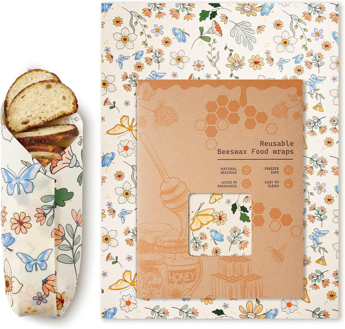 Beeswax Wraps for Food – Reusable Beeswax Bread Bag & Sandwich Wrap