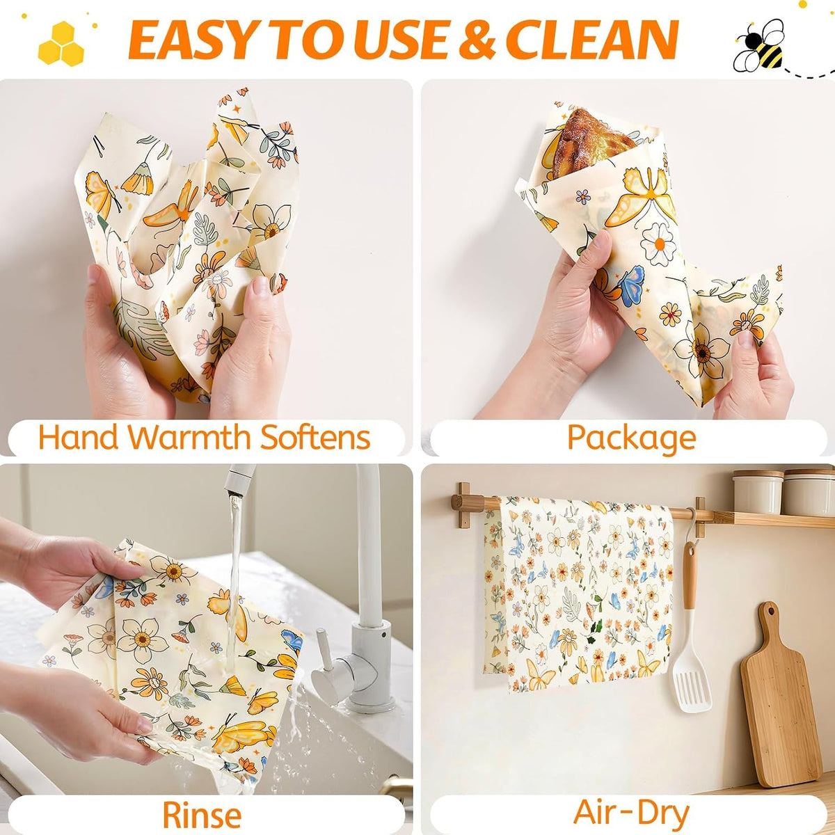 Beeswax Wraps for Food – Reusable Beeswax Bread Bag & Sandwich Wrap