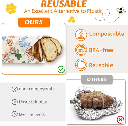 Beeswax Wraps for Food – Reusable Beeswax Bread Bag & Sandwich Wrap