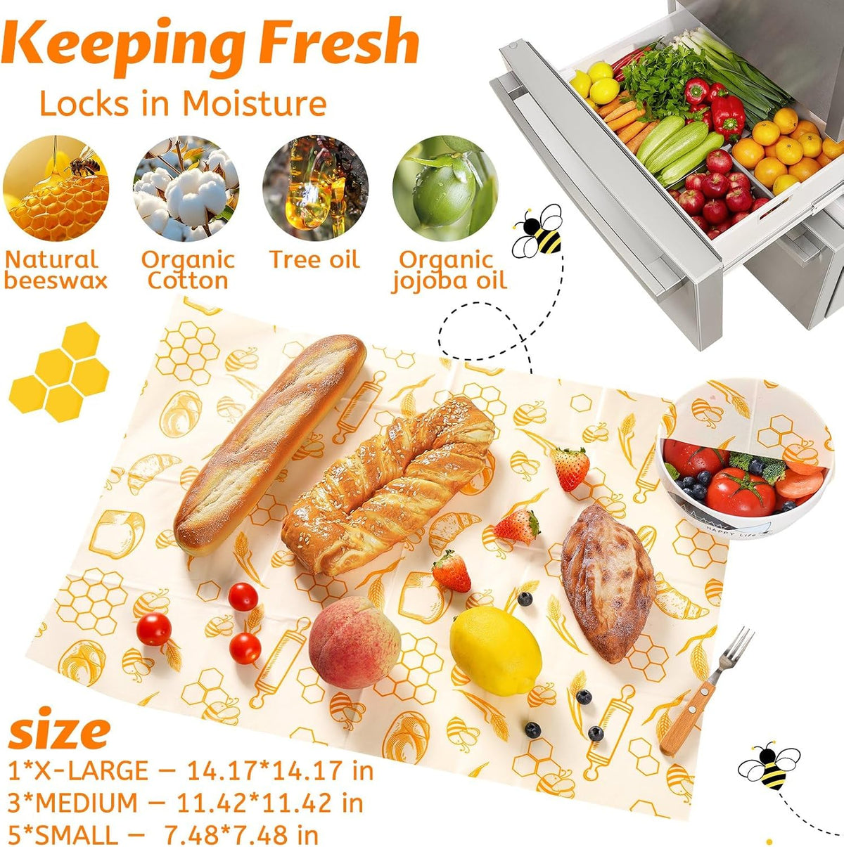 Beeswax Wraps for Food – Reusable Beeswax Bread Bag & Sandwich Wrap