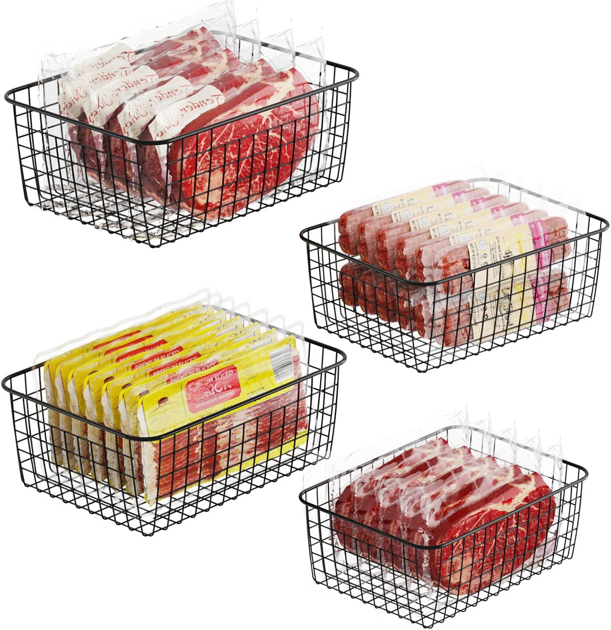 Freezer Organizer Bins - For 16 Cu Ft Upright Freezer, White | Wire Baskets 3 Large & 3 Medium Sizes, Slide-Out for Easy Access, Prevent Food Falling Out, Keep Stand-Up Freezer Organized