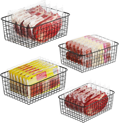Freezer Organizer Bins - For 16 Cu Ft Upright Freezer, White | Wire Baskets 3 Large & 3 Medium Sizes, Slide-Out for Easy Access, Prevent Food Falling Out, Keep Stand-Up Freezer Organized