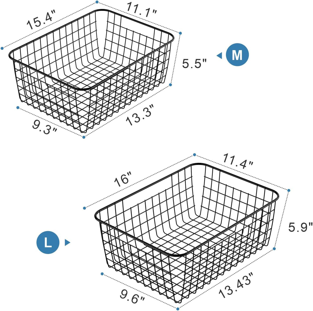 Freezer Organizer Bins - For 16 Cu Ft Upright Freezer, White | Wire Baskets 3 Large & 3 Medium Sizes, Slide-Out for Easy Access, Prevent Food Falling Out, Keep Stand-Up Freezer Organized