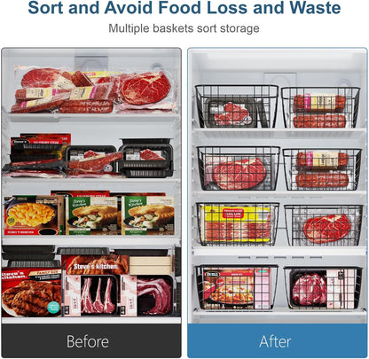 Freezer Organizer Bins - For 16 Cu Ft Upright Freezer, White | Wire Baskets 3 Large & 3 Medium Sizes, Slide-Out for Easy Access, Prevent Food Falling Out, Keep Stand-Up Freezer Organized
