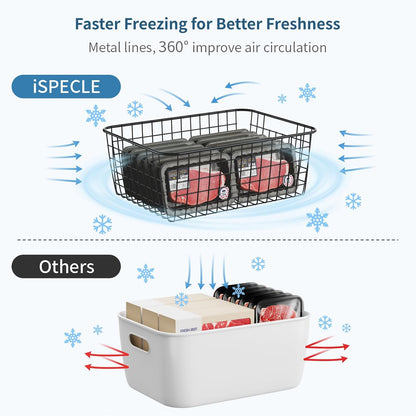 Freezer Organizer Bins - For 16 Cu Ft Upright Freezer, White | Wire Baskets 3 Large & 3 Medium Sizes, Slide-Out for Easy Access, Prevent Food Falling Out, Keep Stand-Up Freezer Organized