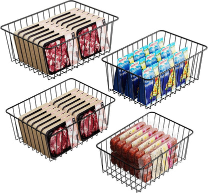 Freezer Organizer Bins - For 16 Cu Ft Upright Freezer, White | Wire Baskets 3 Large & 3 Medium Sizes, Slide-Out for Easy Access, Prevent Food Falling Out, Keep Stand-Up Freezer Organized