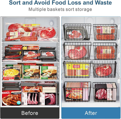 Freezer Organizer Bins - For 16 Cu Ft Upright Freezer, White | Wire Baskets 3 Large & 3 Medium Sizes, Slide-Out for Easy Access, Prevent Food Falling Out, Keep Stand-Up Freezer Organized