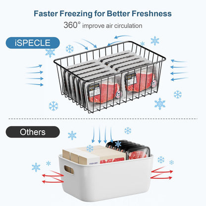 Freezer Organizer Bins - For 16 Cu Ft Upright Freezer, White | Wire Baskets 3 Large & 3 Medium Sizes, Slide-Out for Easy Access, Prevent Food Falling Out, Keep Stand-Up Freezer Organized