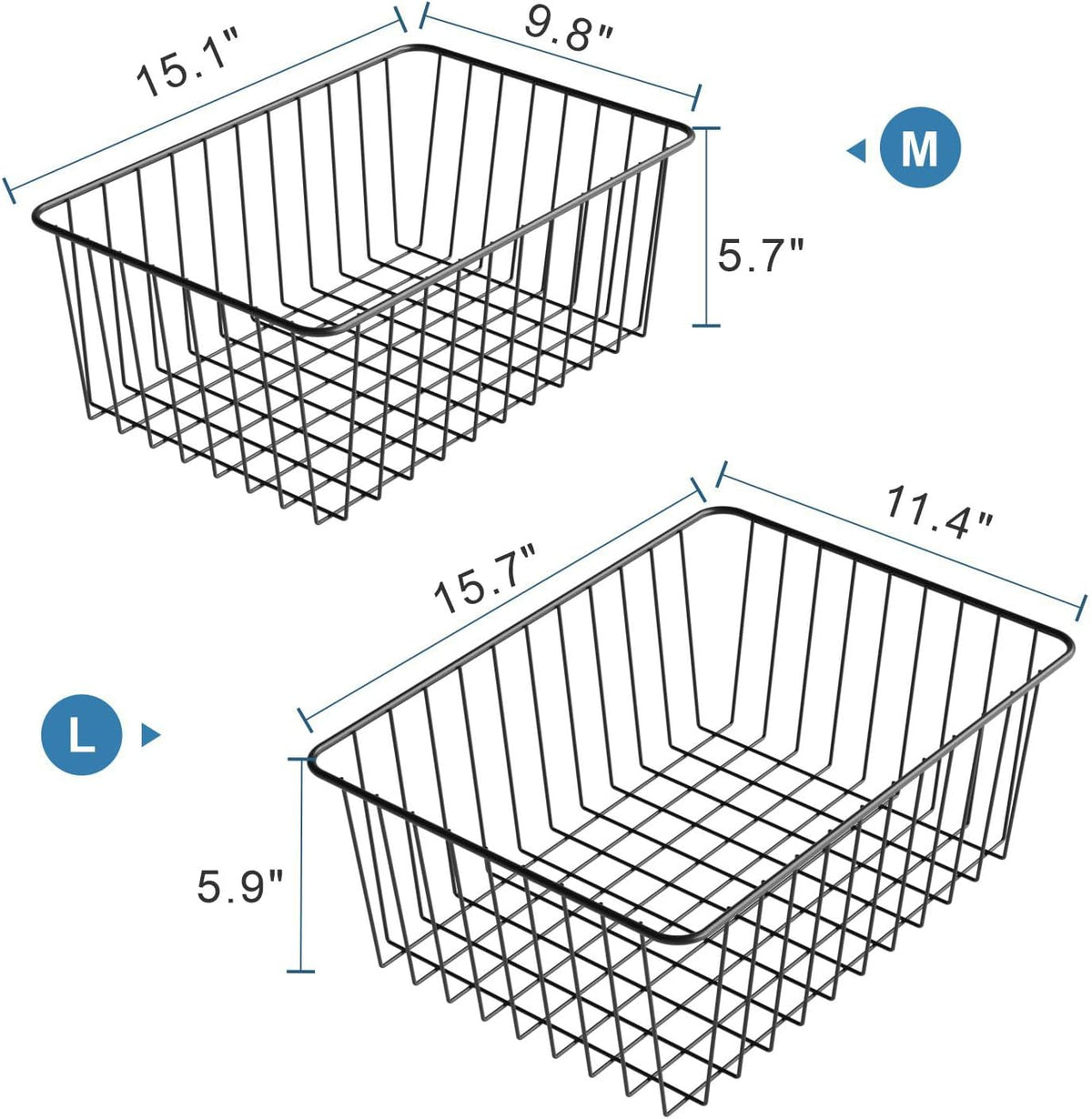 Freezer Organizer Bins - For 16 Cu Ft Upright Freezer, White | Wire Baskets 3 Large & 3 Medium Sizes, Slide-Out for Easy Access, Prevent Food Falling Out, Keep Stand-Up Freezer Organized