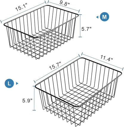 Freezer Organizer Bins - For 16 Cu Ft Upright Freezer, White | Wire Baskets 3 Large & 3 Medium Sizes, Slide-Out for Easy Access, Prevent Food Falling Out, Keep Stand-Up Freezer Organized
