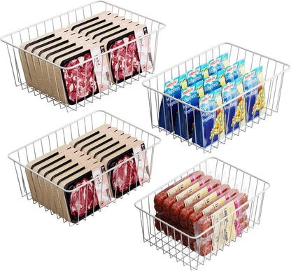 Freezer Organizer Bins - For 16 Cu Ft Upright Freezer, White | Wire Baskets 3 Large & 3 Medium Sizes, Slide-Out for Easy Access, Prevent Food Falling Out, Keep Stand-Up Freezer Organized