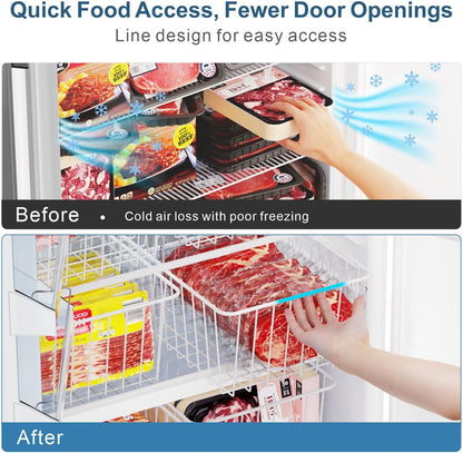 Freezer Organizer Bins - For 16 Cu Ft Upright Freezer, White | Wire Baskets 3 Large & 3 Medium Sizes, Slide-Out for Easy Access, Prevent Food Falling Out, Keep Stand-Up Freezer Organized