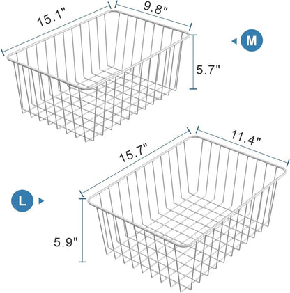 Freezer Organizer Bins - For 16 Cu Ft Upright Freezer, White | Wire Baskets 3 Large & 3 Medium Sizes, Slide-Out for Easy Access, Prevent Food Falling Out, Keep Stand-Up Freezer Organized