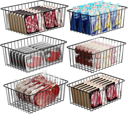 Freezer Organizer Bins - For 16 Cu Ft Upright Freezer, White | Wire Baskets 3 Large & 3 Medium Sizes, Slide-Out for Easy Access, Prevent Food Falling Out, Keep Stand-Up Freezer Organized