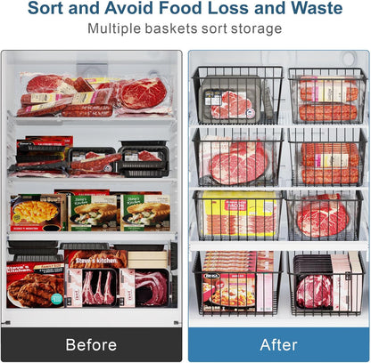 Freezer Organizer Bins - For 16 Cu Ft Upright Freezer, White | Wire Baskets 3 Large & 3 Medium Sizes, Slide-Out for Easy Access, Prevent Food Falling Out, Keep Stand-Up Freezer Organized