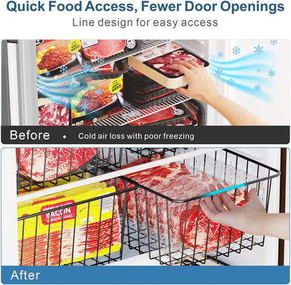 Freezer Organizer Bins - For 16 Cu Ft Upright Freezer, White | Wire Baskets 3 Large & 3 Medium Sizes, Slide-Out for Easy Access, Prevent Food Falling Out, Keep Stand-Up Freezer Organized