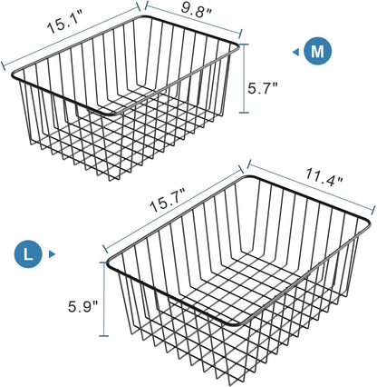 Freezer Organizer Bins - For 16 Cu Ft Upright Freezer, White | Wire Baskets 3 Large & 3 Medium Sizes, Slide-Out for Easy Access, Prevent Food Falling Out, Keep Stand-Up Freezer Organized