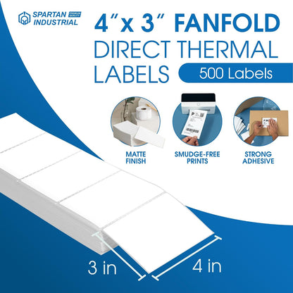 4" X 2" Direct Thermal Fanfold Labels (1500 Count, 1 Stack)