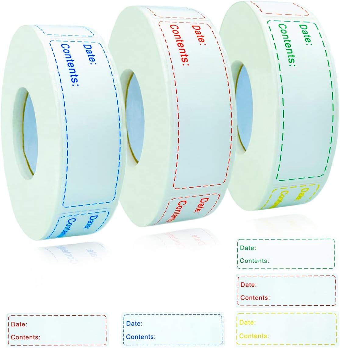 Removable Freezer Labels,1 x 3 Inch Food Storage Stickers,Self-Adhesive Date Labels-Waterproof Oil-Resistant Easy Clean Leaves no Residue,4 Color Labels 3 Rolls