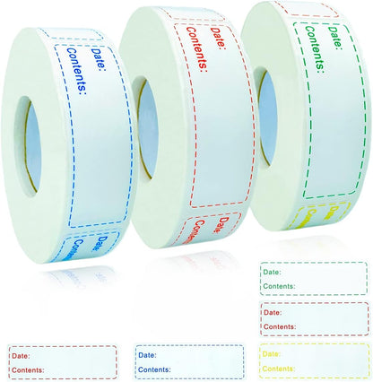 Removable Freezer Labels,1 x 3 Inch Food Storage Stickers,Self-Adhesive Date Labels-Waterproof Oil-Resistant Easy Clean Leaves no Residue,4 Color Labels 3 Rolls