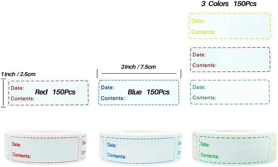 Removable Freezer Labels,1 x 3 Inch Food Storage Stickers,Self-Adhesive Date Labels-Waterproof Oil-Resistant Easy Clean Leaves no Residue,4 Color Labels 3 Rolls