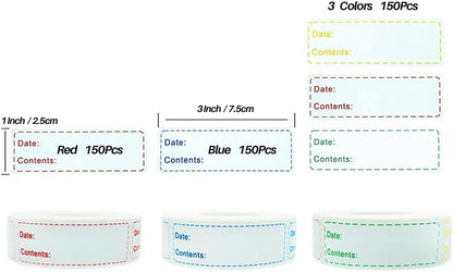 Removable Freezer Labels,1 x 3 Inch Food Storage Stickers,Self-Adhesive Date Labels-Waterproof Oil-Resistant Easy Clean Leaves no Residue,4 Color Labels 3 Rolls